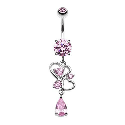 Bubble Hearts Delight Cubic Zirconia Belly Button Ring Navel Ring Impulse Piercings Pink