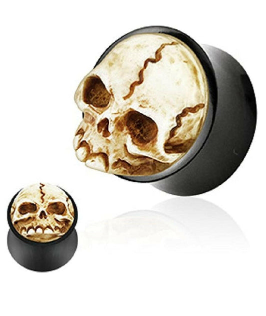 Buffalo Horn 3D Hand Carved Skull Organic Double Flared Plugs Plugs Impulse Piercings 00GA (10mm)