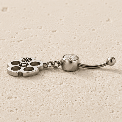 Bullet Chamber Dangle Navel Ring 14G 316L Stainless Steel