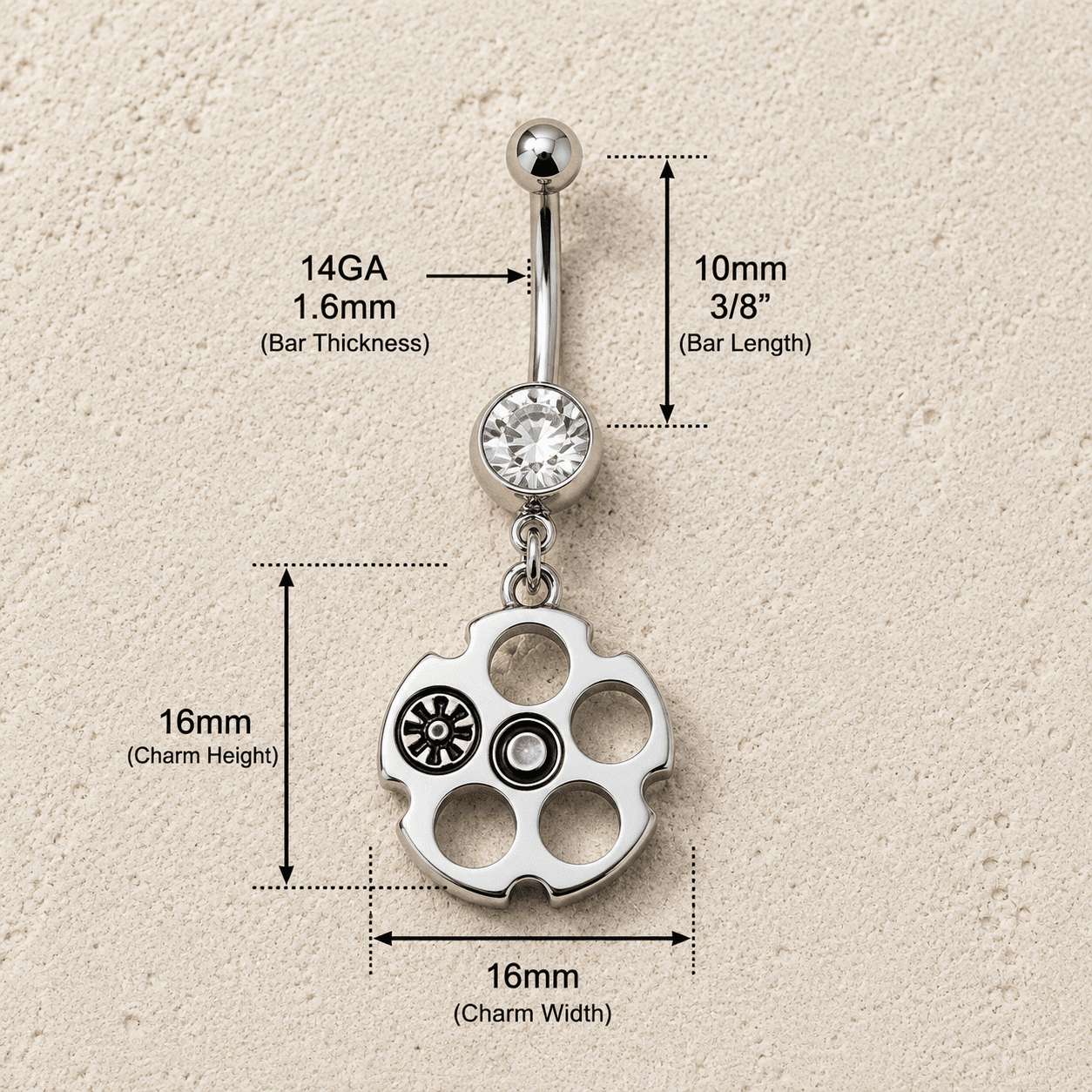 Bullet Chamber Dangle Navel Ring 14G 316L Stainless Steel
