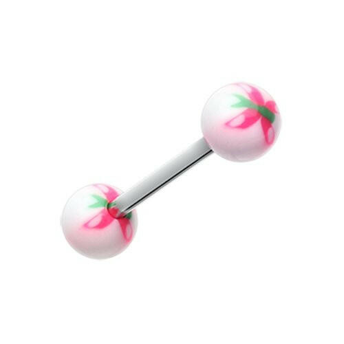 Butterfly Acrylic Top Barbell Tongue Ring Barbell Impulse Piercings White/Pink