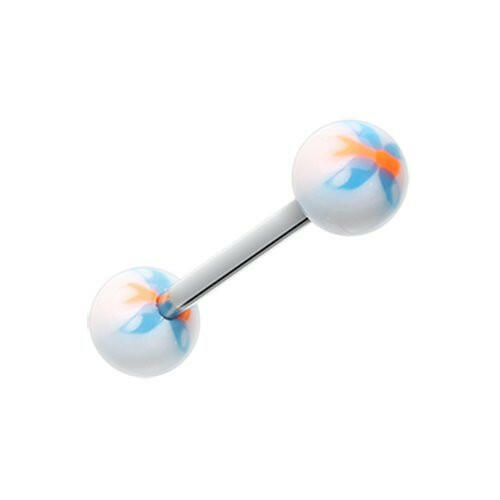 Butterfly Acrylic Top Barbell Tongue Ring Barbell Impulse Piercings White/Blue