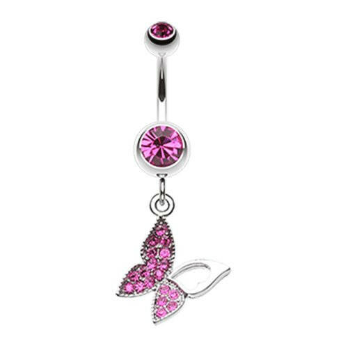 Butterfly Allure Multi-Gem Belly Button Ring Navel Ring Impulse Piercings Fuchsia