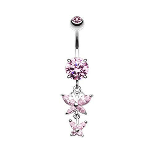 Butterfly Besties Cubic Zirconia Belly Button Ring Navel Ring Impulse Piercings Pink