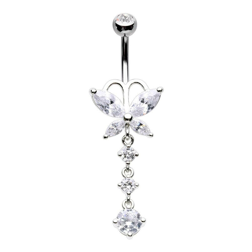 Butterfly Dangle Drop Cubic Zirconia Belly Button Ring Navel Ring Impulse Piercings