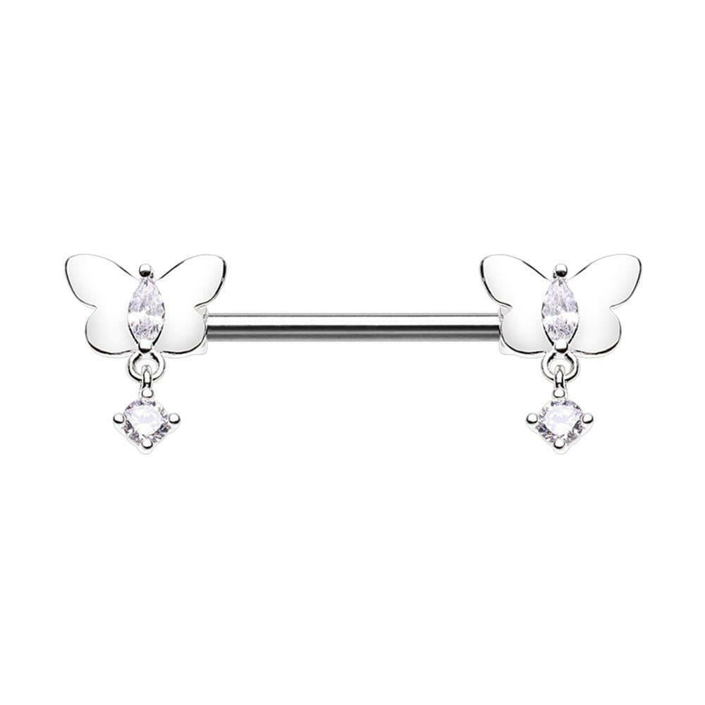 Butterfly Dangle Gem Nipple Barbell Ring Nipple Ring Impulse Piercings