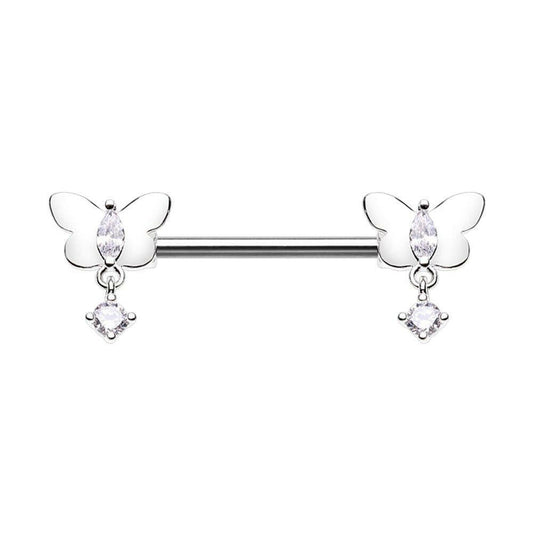 Butterfly Dangle Gem Nipple Barbell Ring Nipple Ring Impulse Piercings