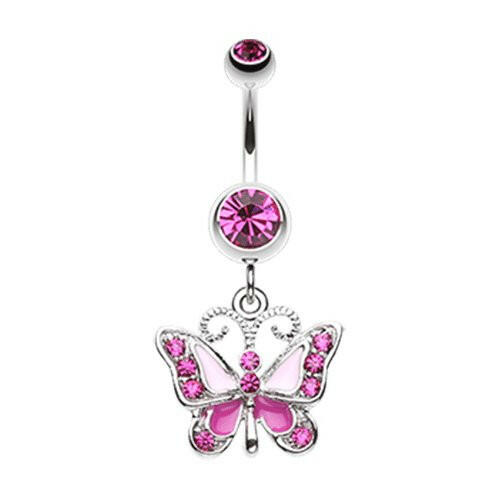 Butterfly Delight Belly Button Ring Navel Ring Impulse Piercings Fuchsia