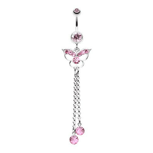 Butterfly Fall Crystalline Belly Button Ring Navel Ring Impulse Piercings Light Pink