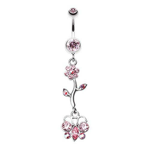 Butterfly Flower Blossom Belly Button Ring Navel Ring Impulse Piercings Light Pink