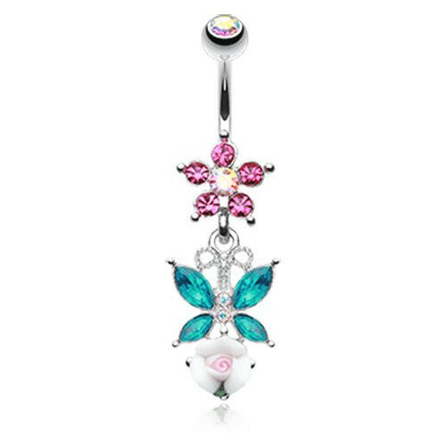 Butterfly Flower Garden Belly Button Ring Navel Ring Impulse Piercings