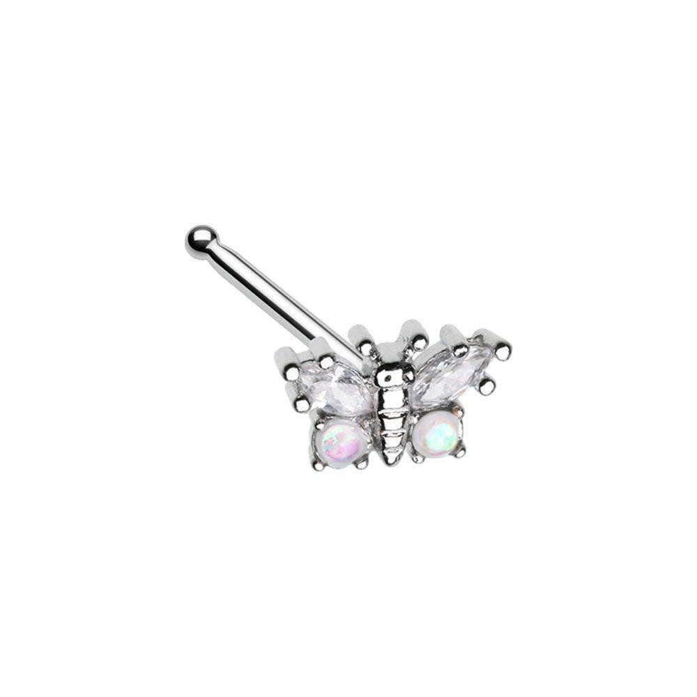 Butterfly Gem Opal Nose Stud Ring Nose Ring Impulse Piercings 20 GA (0.8mm) 9/32" (7mm)