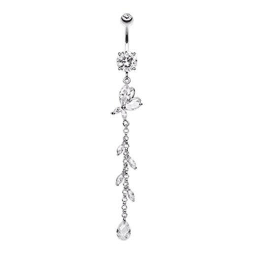 Butterfly Gem Sparkle Cubic Zirconia Belly Button Ring Navel Ring Impulse Piercings Clear