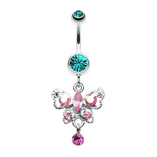 Butterfly Gleam Belly Button Ring Navel Ring Impulse Piercings Teal/Fuchsia