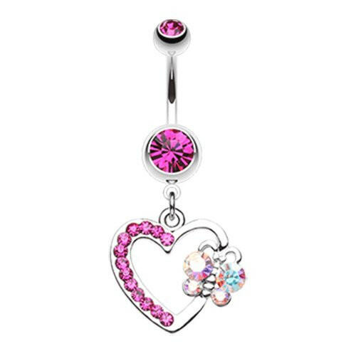 Butterfly Journey Heart Belly Button Ring Navel Ring Impulse Piercings Fuchsia