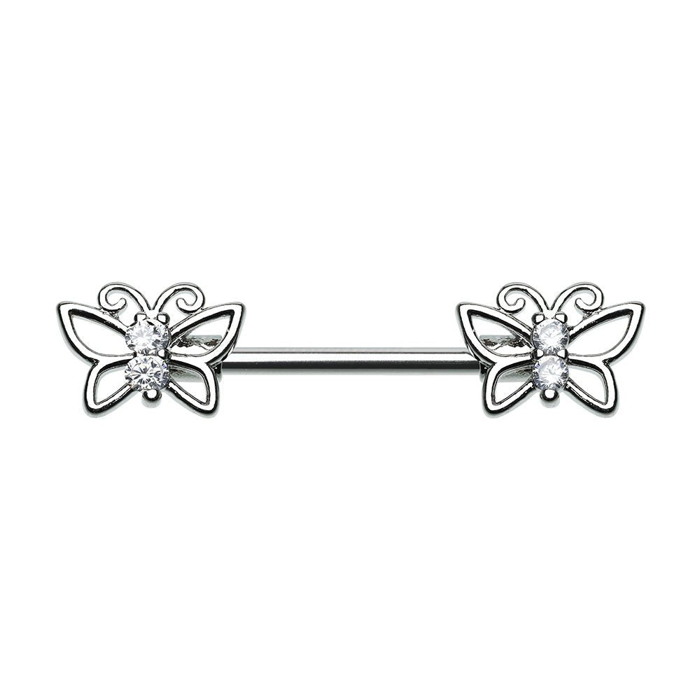 Butterfly Silhouette Gem Nipple Barbell Ring Nipple Ring Impulse Piercings