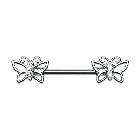 Butterfly Silhouette Gem Nipple Barbell Ring Nipple Ring Impulse Piercings