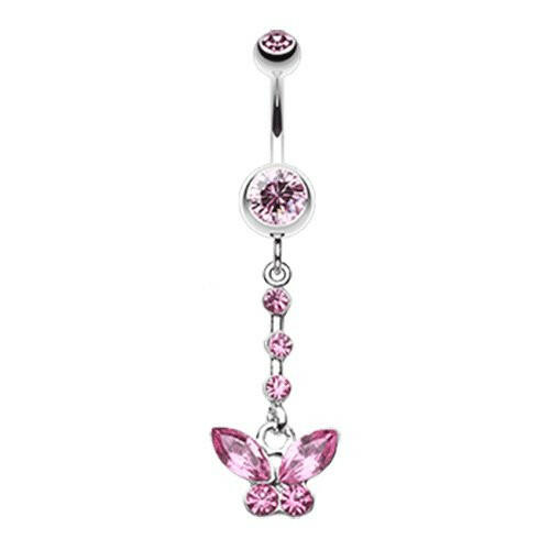 Butterfly Sparkly Belly Button Ring Navel Ring Impulse Piercings Light Pink