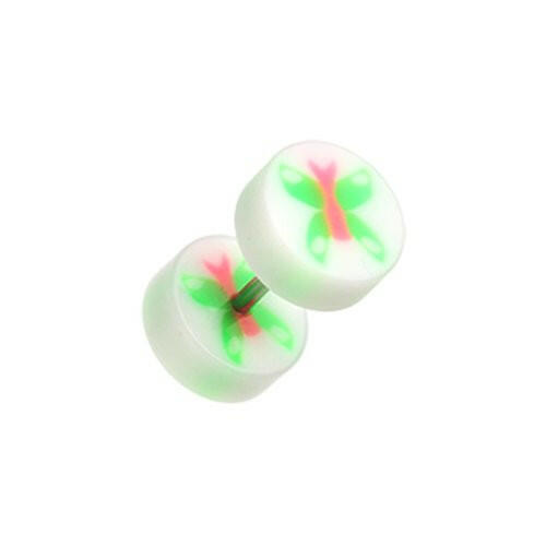 Butterfly UV Acrylic Fake Plug Earrings Fake Plug Earrings Impulse Piercings 16 gauge(1.2mm) White/Green