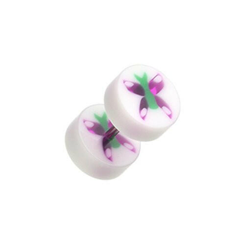 Butterfly UV Acrylic Fake Plug Earrings Fake Plug Earrings Impulse Piercings 16 gauge(1.2mm) White/Purple