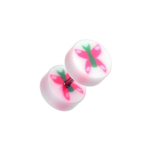 Butterfly UV Acrylic Fake Plug Earrings Fake Plug Earrings Impulse Piercings 16 gauge(1.2mm) White/Pink