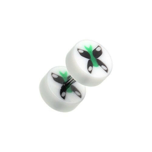 Butterfly UV Acrylic Fake Plug Earrings Fake Plug Earrings Impulse Piercings 16 gauge(1.2mm) White/Black