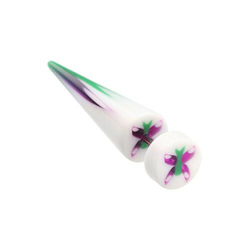 Butterfly UV Acrylic Fake Taper Fake Plug Earrings Impulse Piercings 18 GA (1mm) White/Purple