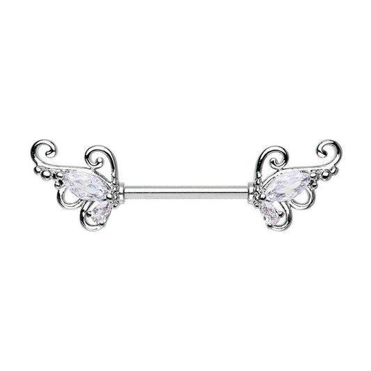 Butterfly Wings CZ Nipple Barbell Ring Nipple Ring Impulse Piercings 14 GA Length (16mm)