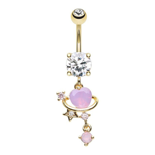 Golden Celestial Lavender Heart Cosmic Bling Belly Button Ring Navel Ring Skin Metals