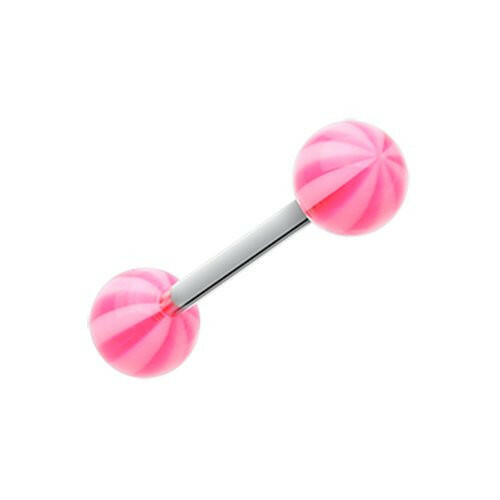 Candy Stripe Acrylic Top Barbell Tongue Ring Barbell Impulse Piercings Pink