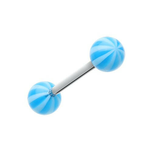 Candy Stripe Acrylic Top Barbell Tongue Ring Barbell Impulse Piercings Blue