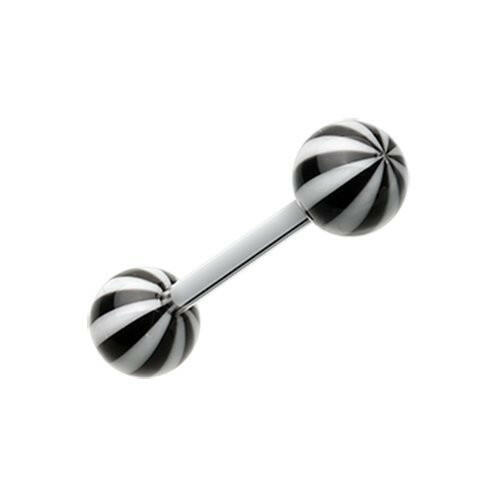 Candy Stripe Acrylic Top Barbell Tongue Ring Barbell Impulse Piercings Black