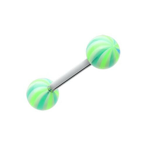 Candy Swirl Acrylic Top Barbell Tongue Ring Barbell Impulse Piercings Green/Blue