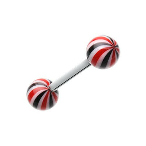 Candy Swirl Acrylic Top Barbell Tongue Ring Barbell Impulse Piercings Black/Red