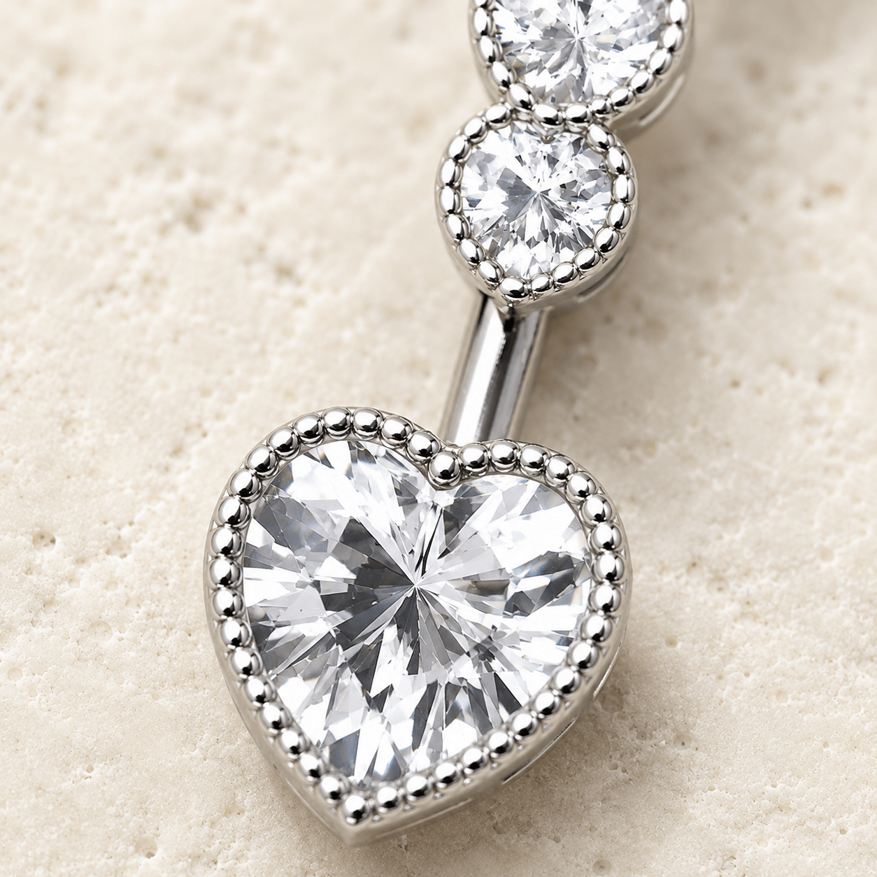 Cascading Heart CZ Navel Ring 14G 316L Steel