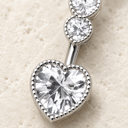 Cascading Heart CZ Navel Ring 14G 316L Steel