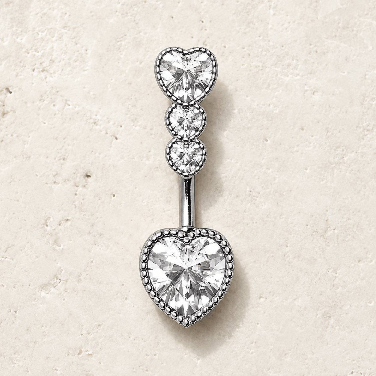 Cascading Heart CZ Navel Ring 14G 316L Steel