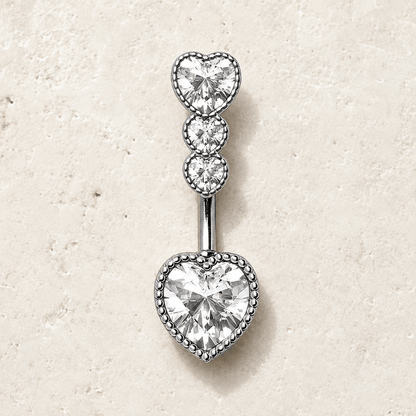 Cascading Heart CZ Navel Ring 14G 316L Steel