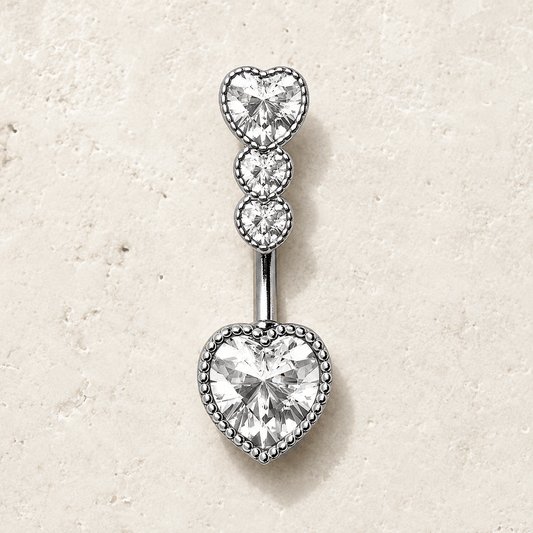 Elegant Cascading Heart Navel Ring in Durable 316L Stainless Steel - Skin Metals