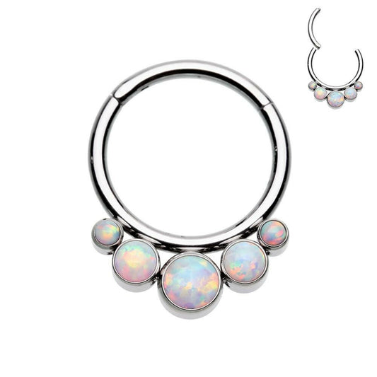 Cascading Opal Steel Seamless Hinged Clicker Ring Septum Ring Impulse Piercings 16 GA (1.2mm) 5/16" (8mm) White