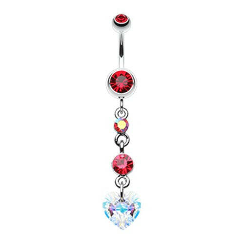 Cascading Prism Heart Belly Button Ring Navel Ring Impulse Piercings Red