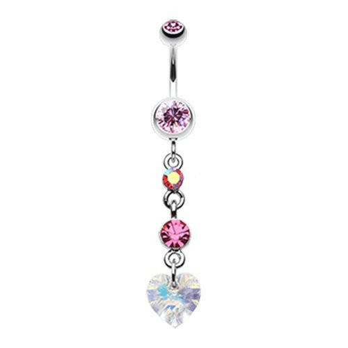 Cascading Prism Heart Belly Button Ring Navel Ring Impulse Piercings Light Pink