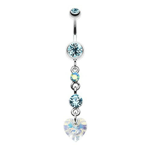 Cascading Prism Heart Belly Button Ring Navel Ring Impulse Piercings Aqua