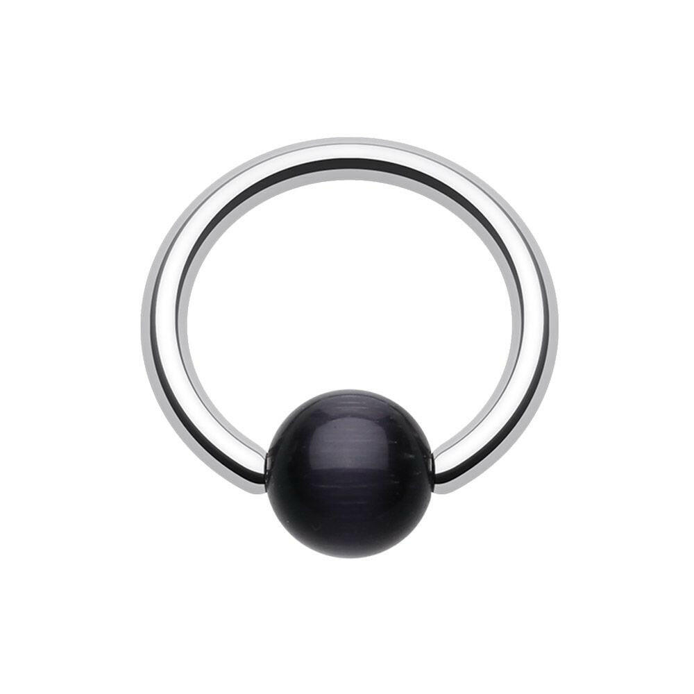 Cat Eye Stone Bead Captive Bead Ring Captive Bead Impulse Piercings 5/16" (8mm) 5/32" (4mm) Black