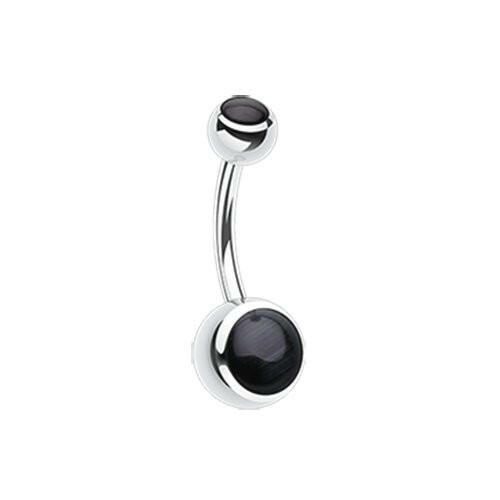 Cat Eye Stone Steel Belly Button Ring Navel Ring Impulse Piercings Black