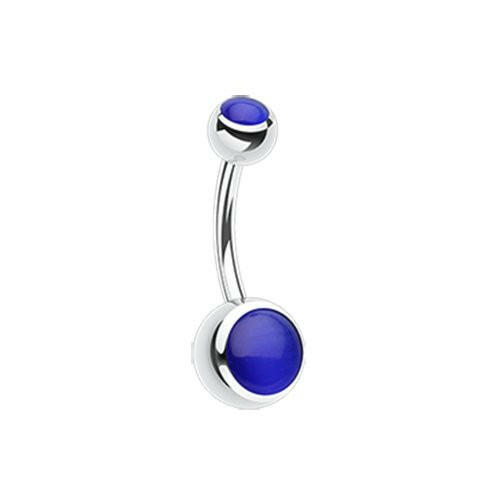 Cat Eye Stone Steel Belly Button Ring Navel Ring Impulse Piercings Blue