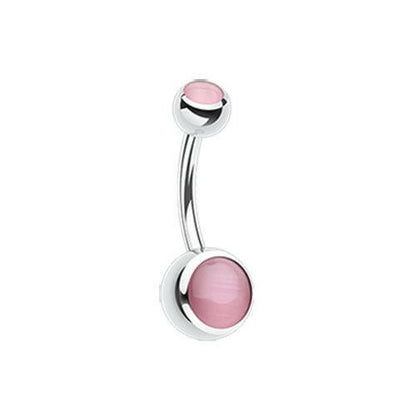 Cat Eye Stone Steel Belly Button Ring Navel Ring Impulse Piercings Pink