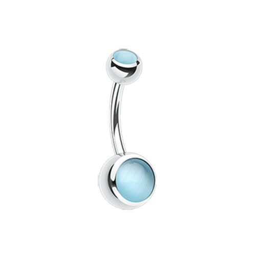 Cat Eye Stone Steel Belly Button Ring Navel Ring Impulse Piercings Aqua