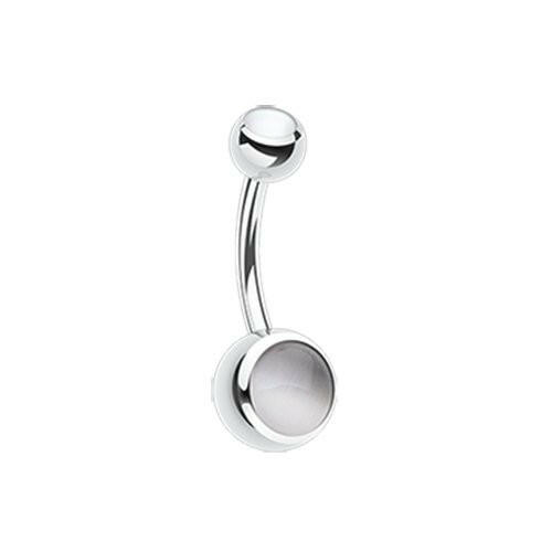 Cat Eye Stone Steel Belly Button Ring Navel Ring Impulse Piercings White