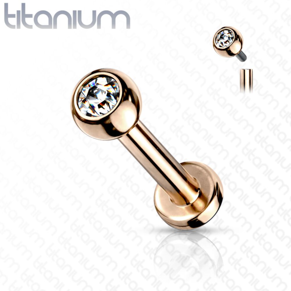Implant Grade Titanium Internally Threaded PVD Plated Jewel Top Labret Labret Skin Metals